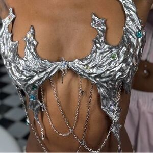 Silver Metallic Sculptural Top